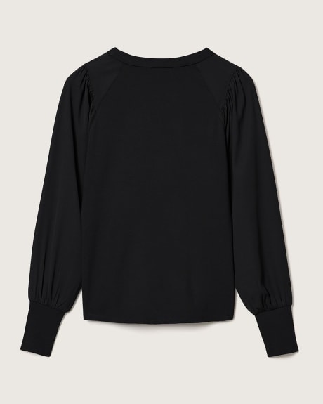 Dolman Sleeve Crew-Neck Mix Media T-Shirt with Twisted Cutout