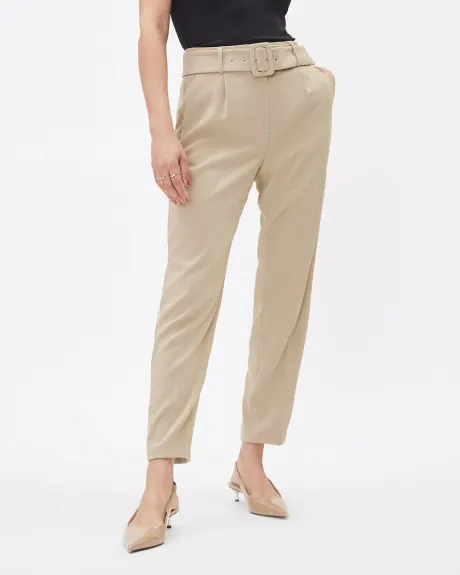 High-Rise Tapered Ankle Leg Crepe Pant With Belt