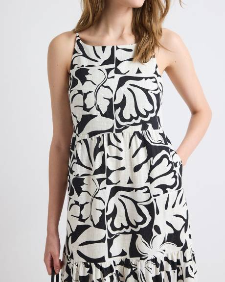 Sleeveless Square-Neck Linen-Blend Straight Maxi Dress