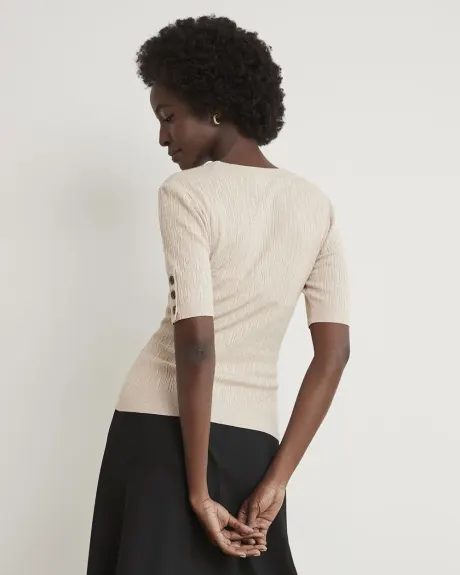Elbow-Sleeve Bodycon Sweater with Fancy Stitches