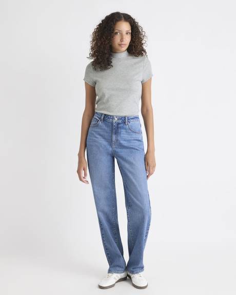 Haut Côtelé à Manches Très Courtes et Col Montant