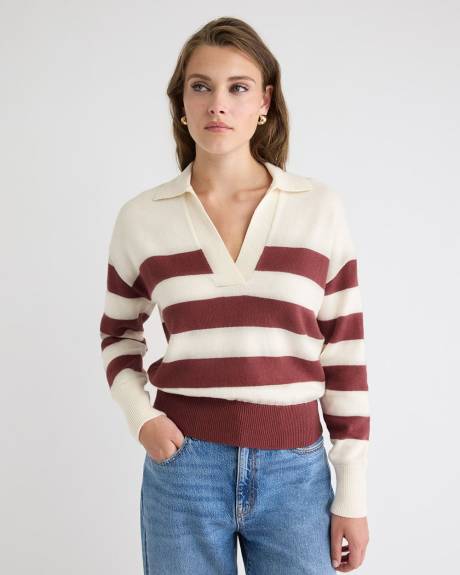 Cotton-Merino-Blend V-Neck Rugby Polo Sweater