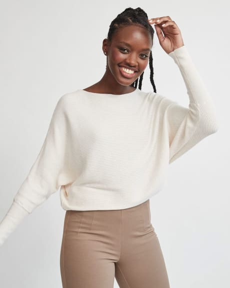 Plaited Boat Neck Sweater with Batwing Sleeves