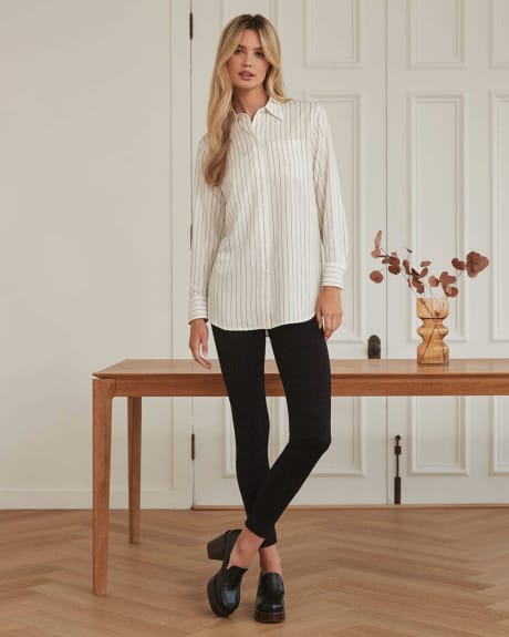 Twill Striped Long Sleeve Button-Down Blouse