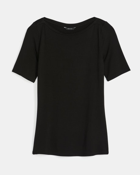 Basic Elbow Sleeve Boat-Neck T-Shirt