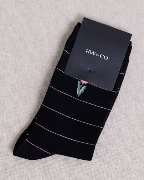 Striped Cotton Socks with Embroidered Tulip at Hem