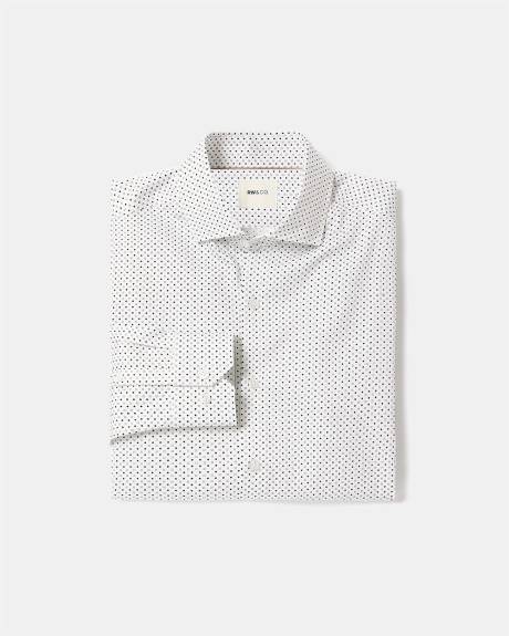 Chemise Habill&eacute;e Blanche &agrave; Coupe &Eacute;troite &agrave; Micro Motif G&eacute;om&eacute;trique