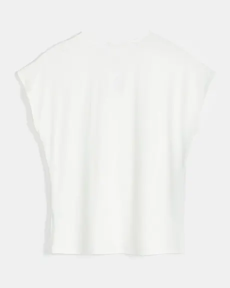 T-Shirt Bi-Matière à Double Épaisseur à Col en V avec Épaules Tombantes