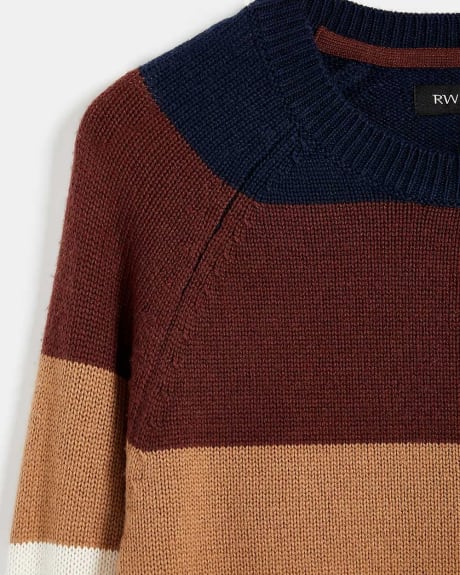 Colour Block Striped Sweater with Raglan Sleeves