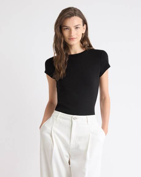 T-Shirt &agrave; Manches Courtes et Col Rond en Tricot Luxueux