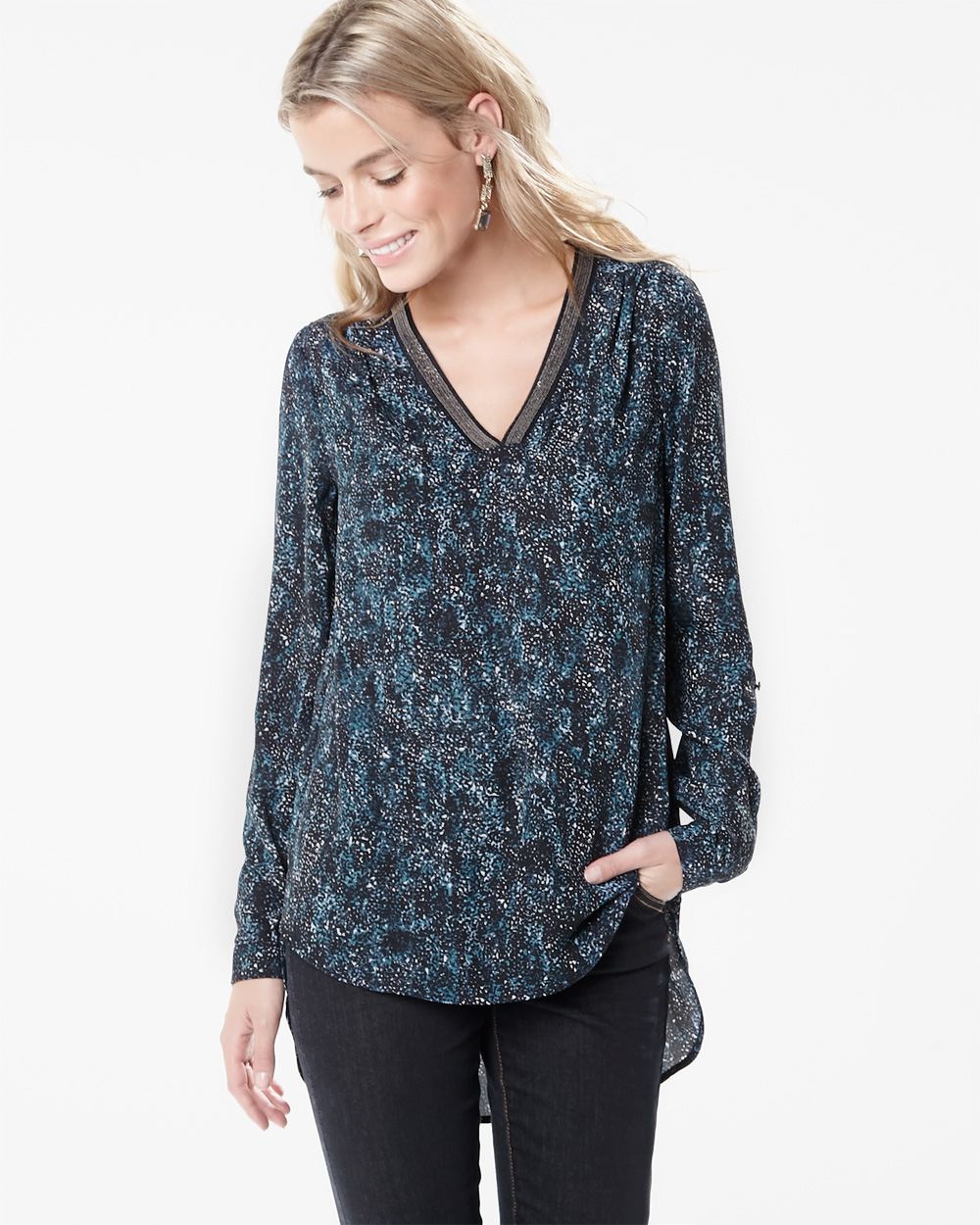 Tunic blouse with beaded neck | RW&CO.