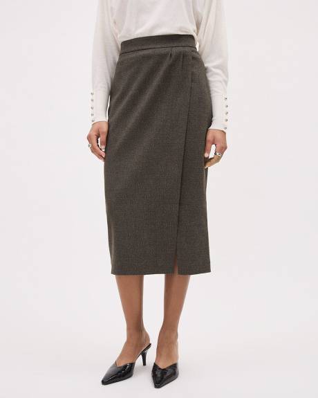 Tweed Pencil Midi Skirt with Wrap Detail