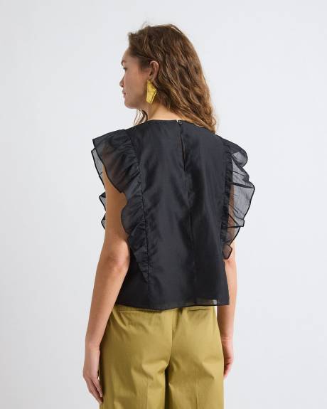 Sleeveless Blouse with Ruffles at Shoulders