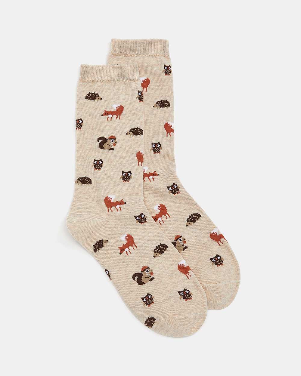 Beige Small Forest Animal Socks