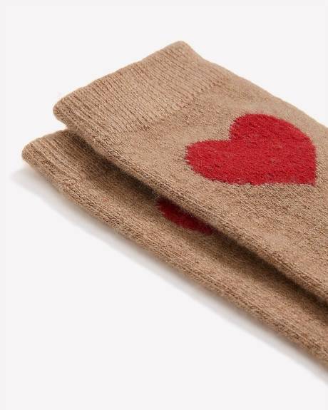 Wool and Cashmere Crew Socks with Hearts