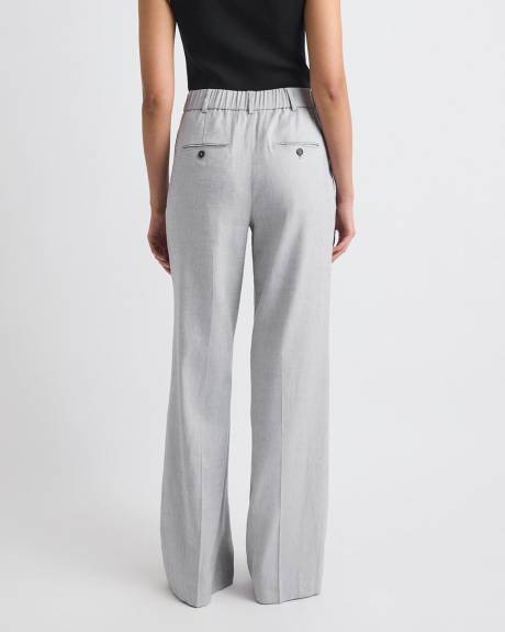 Pantalon en Lin Gris &agrave; Jambe Large et Taille Haute