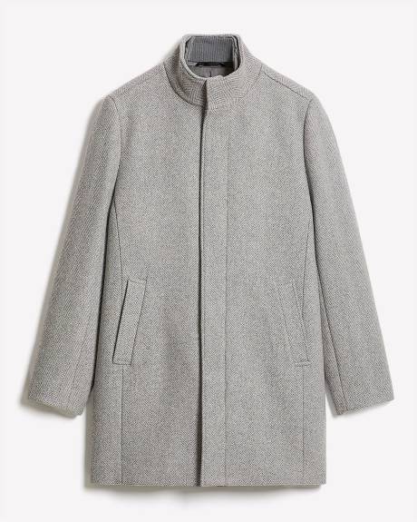 Classic Mock-Neck Herringbone Wool Coat with Dickey