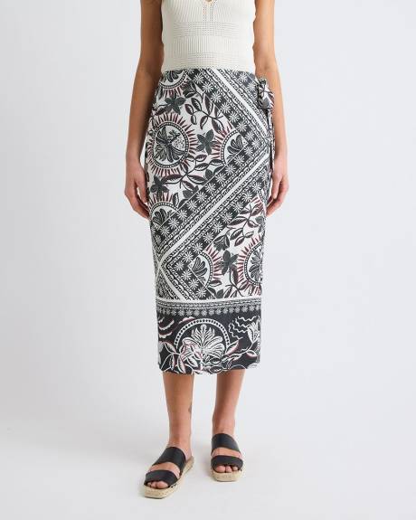 Twill High-Rise Wrap Midi Skirt