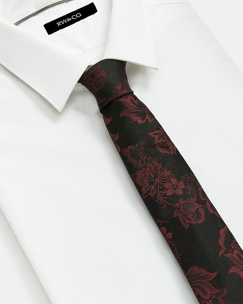Regular Black Tie With Burgundy Flowers