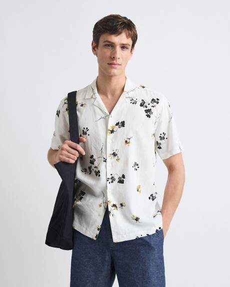 Chemise Courte &agrave; Manches Courtes et Col Camp avec Motif Floral