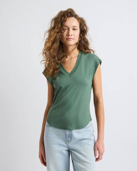 T-Shirt Classique &agrave; Manches Courtes et Col V