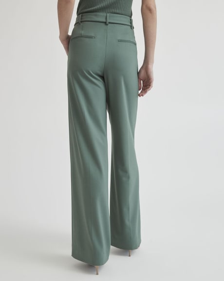 Dark Green Mid-Rise Wide-Leg Pant with Sash
