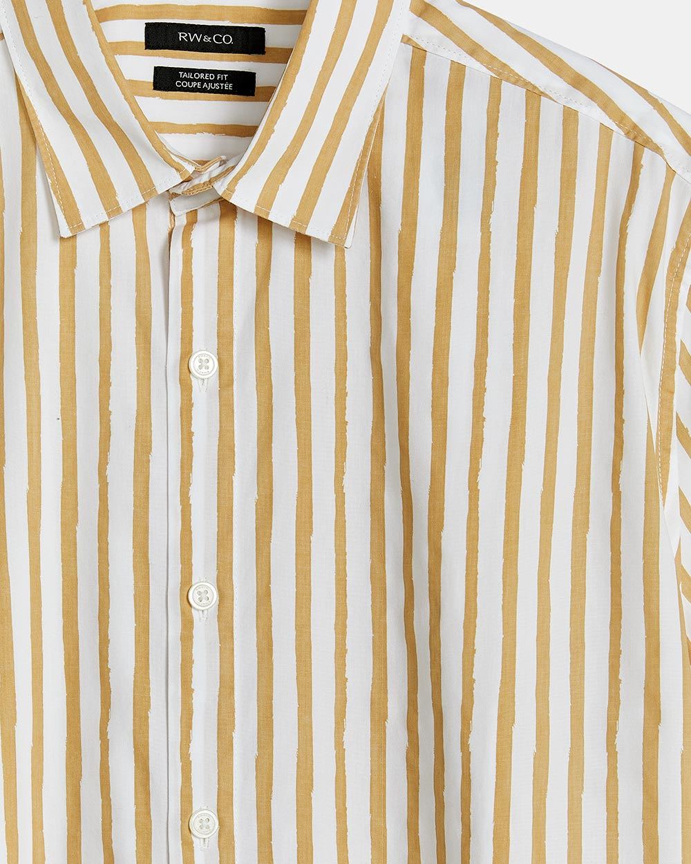 Tailored Fit Short-Sleeve Shirt with Beige Stripes