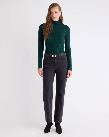 Mock-Neck Sweater with Buttons on Sleeves