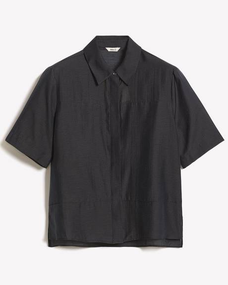 Blouse à Boutonner à Manches Courtes et Col Chemisier