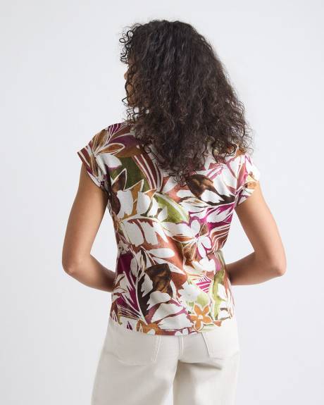 Haut à Manches Très Courtes à Col Rond en Mélange de Lin