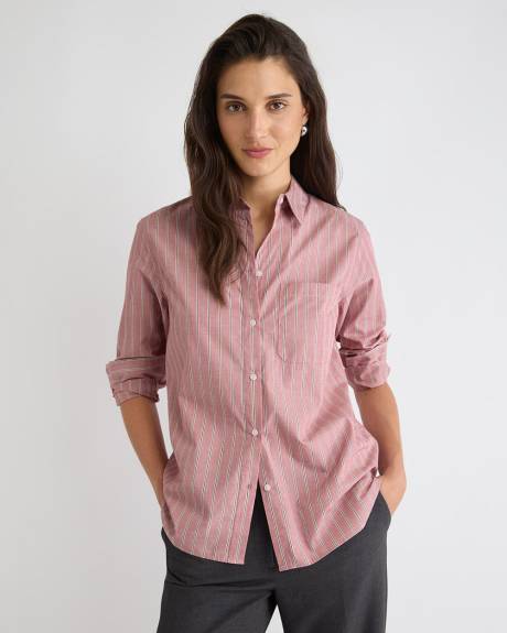 Striped Long-Sleeve Buttoned-Down Poplin Blouse