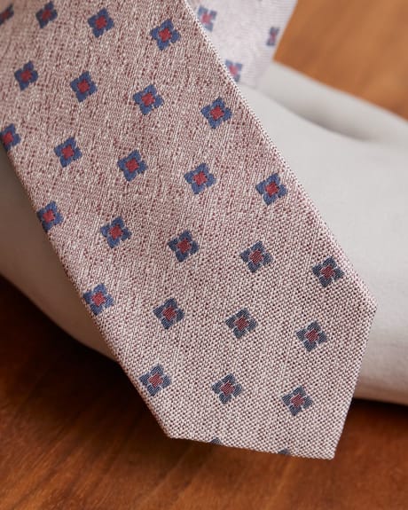 Beige Regular Tie with Small Blue Flowers