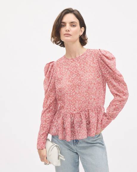 Floral Long-Sleeve Peplum Blouse