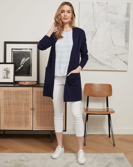 Long Open Cardi with Patch Pockets
