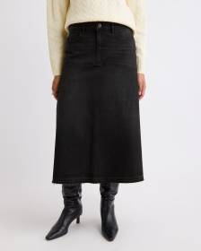 Grey Flare Midi Denim Skirt