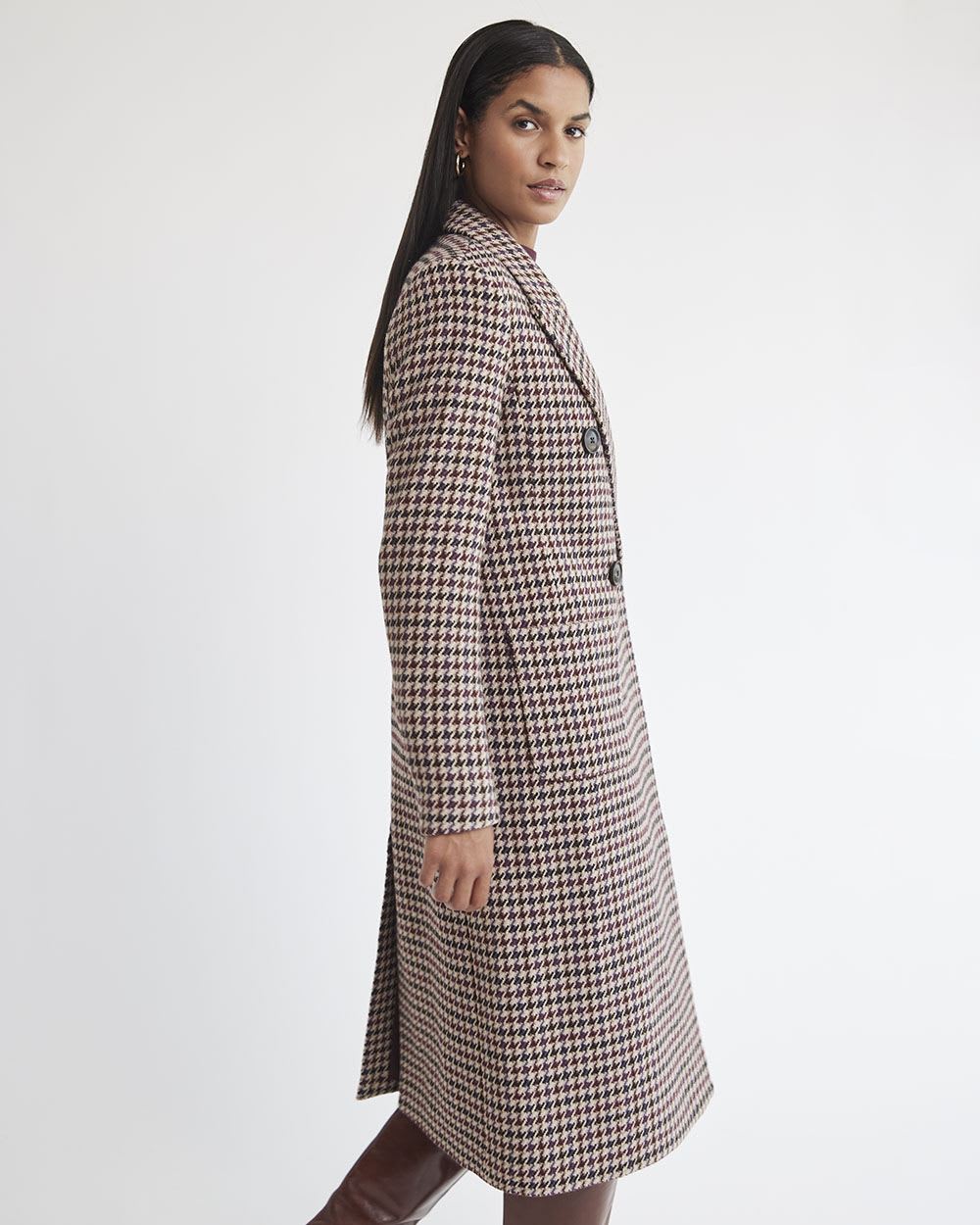 Houndstooth Long Double-Breasted Wool Coat | RW&CO.