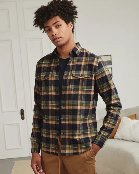 Tailored Fit Navy and Green Checkered Shirt