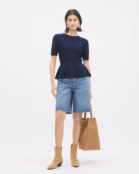 Pull p&eacute;plum &agrave; manches aux coudes avec col rond