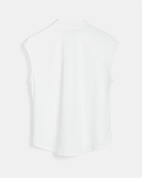 T-Shirt Bimatière Imprimé à Manches Courtes à Épaule Boutonnée