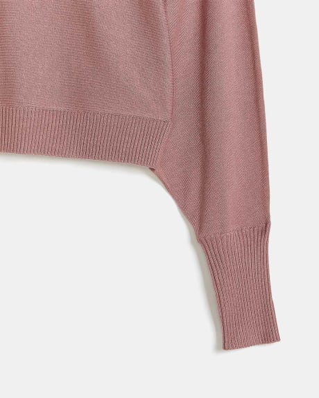 Cropped Boat-Neck Batwing Sleeve Pullover Sweater