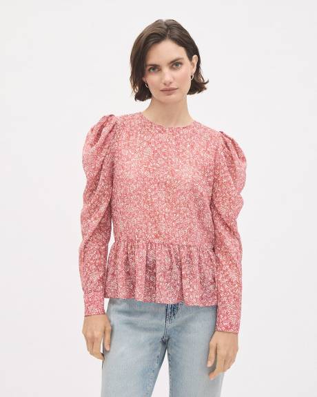 Floral Long-Sleeve Peplum Blouse