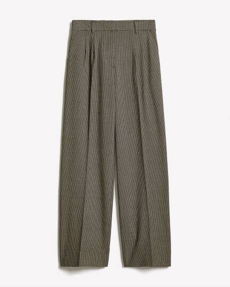 Pantalon Pied-de-Poule à Taille Haute et Jambe Large