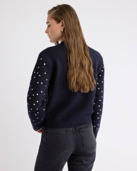 Wool-Blend Long-Sleeve Crew-Neck Sweater with Metallic Dots
