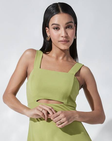 Knit Crepe Sleeveless Square-Neck Cocktail Dress with Cutout