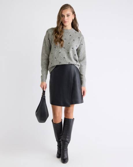 Long-Sleeve Crew-Neck Sweater with Embroidered Pattern