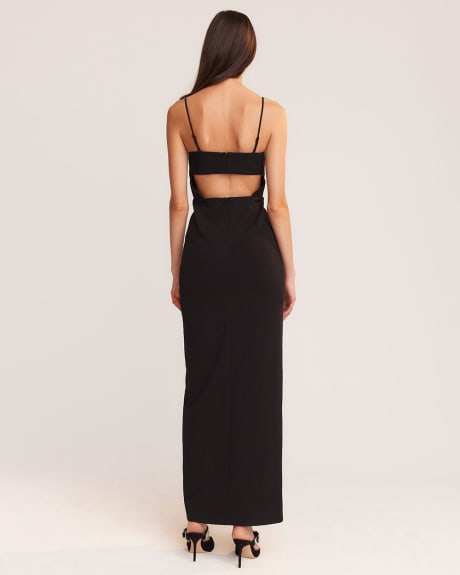 Knit Crepe Fitted Sleeveless Gown with Cutout at Back