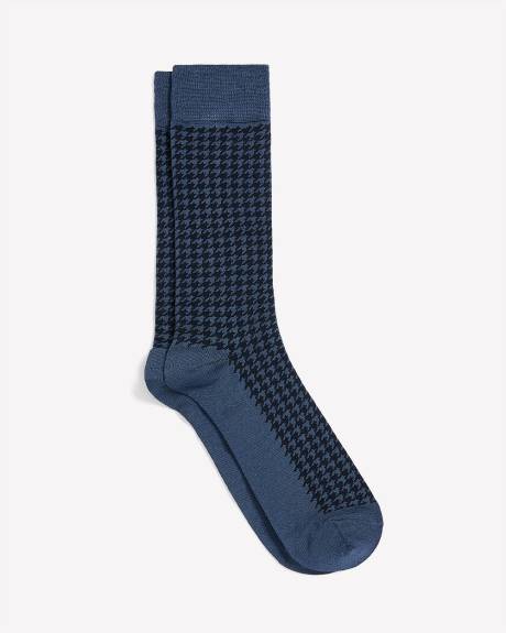 Blue Dress Socks with Houndstooth Pattern