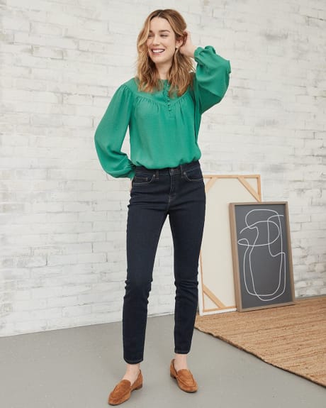 Crew Neck Popover Blouse with Front V Insert