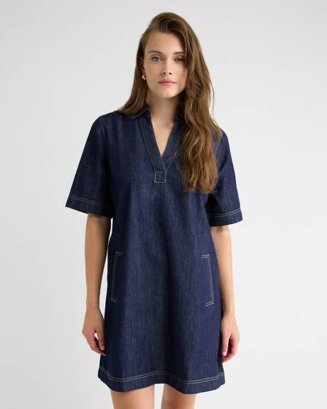 Short-Sleeve Mini Denim Dress