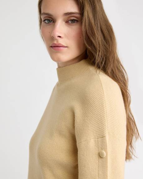 Mock-Neck Sweater with Buttons on Sleeves